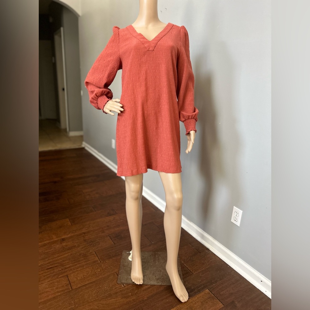 BB Dakota Steve Madden Ruston Textured Long Sleeve Shift Mini Dress in Clay